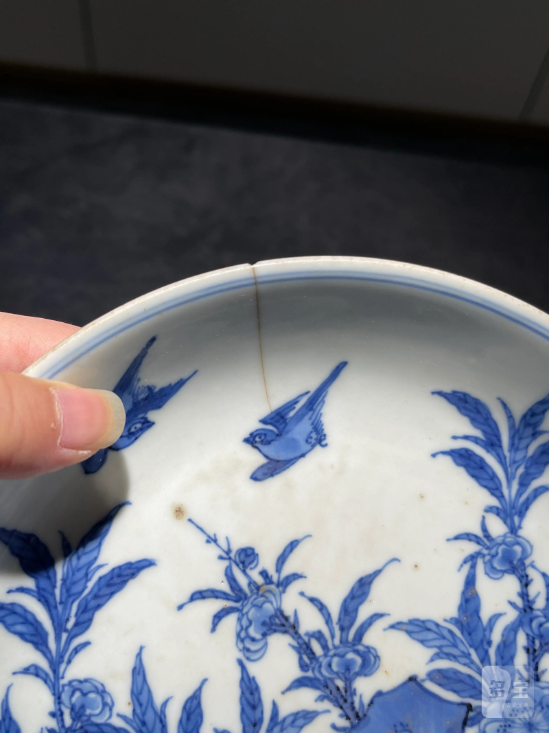 清康熙 青花花鸟纹盘 - 图16